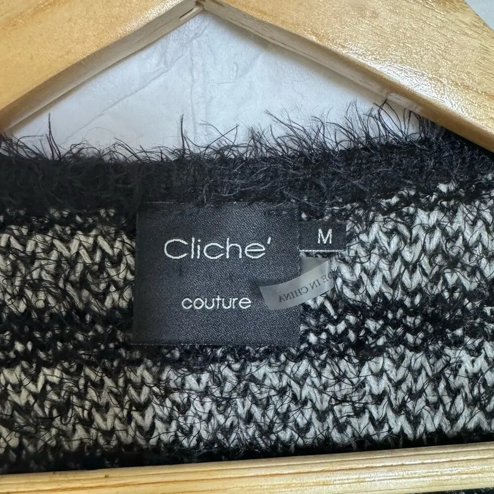Cliche Southwest Cozy Cardigan Sweater Women’s M wool Boho Eyelash Black Long